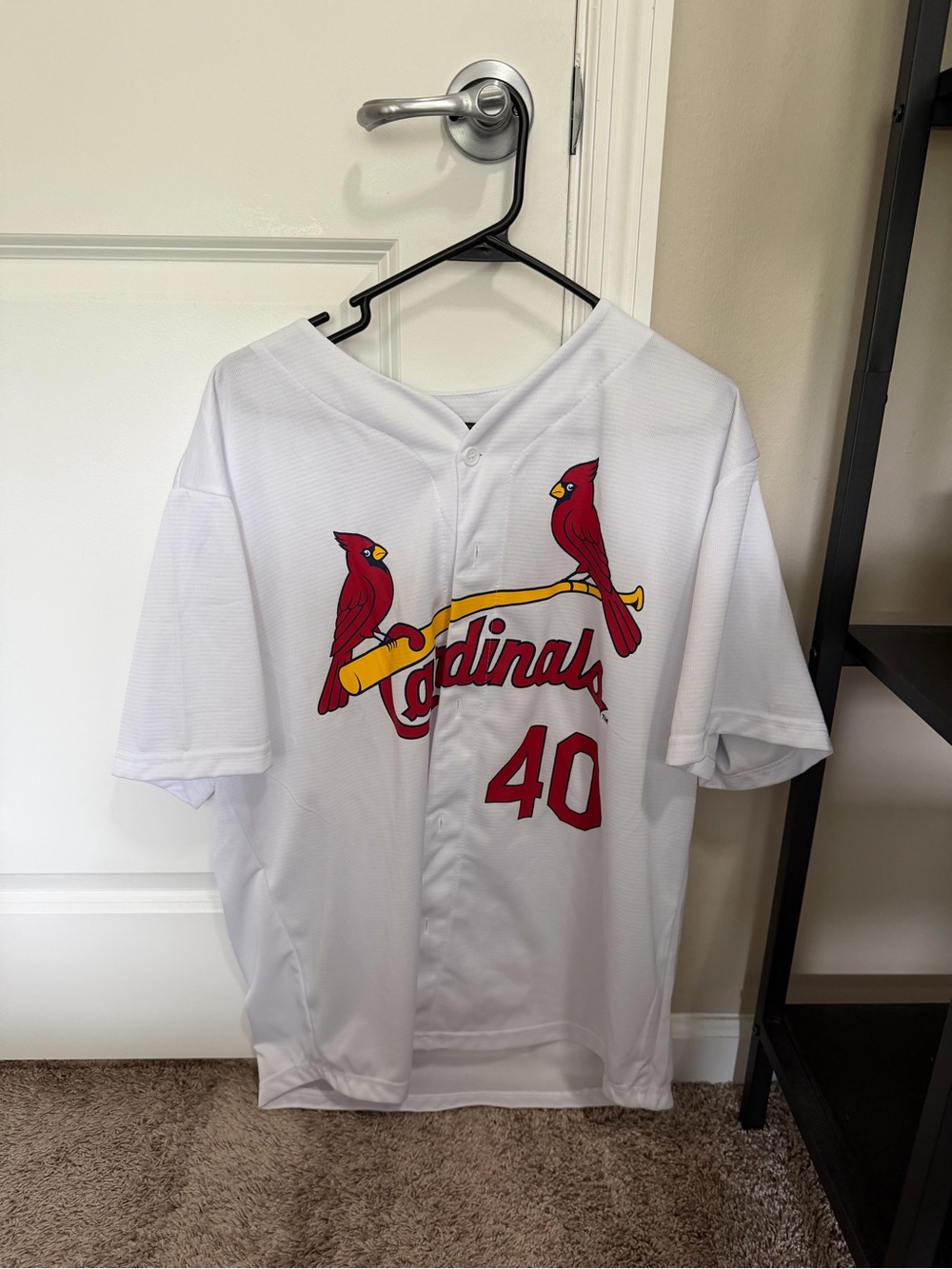 White Cardinals Baseball Jersey with Red Team Logo